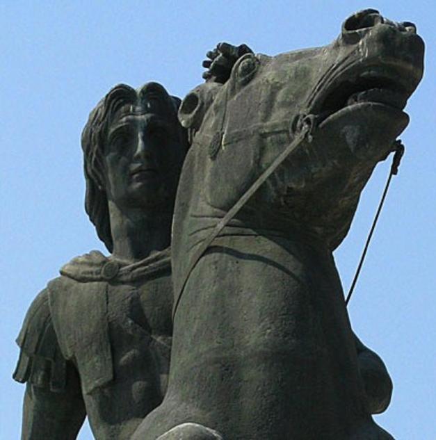 Modern equestrian statue of Alexander on the seafront of Thessalonika.